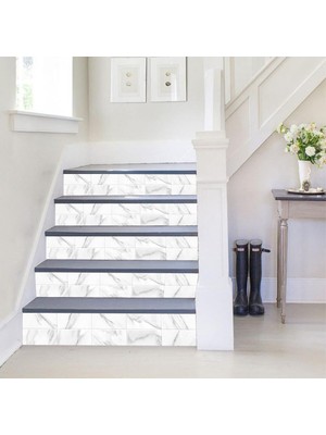 İlanib Ticaret Merdiven Folyo Kaplama (18X120 cm 5 Adet) Beyaz Mermer Duvar