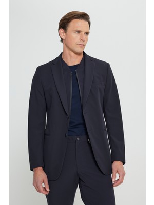 Altınyıldız Classics Erkek Lacivert Slim Fit Dar Kesim Çıkma Mono Yaka Tek Fleto Cepli Esnek Takım Elbise