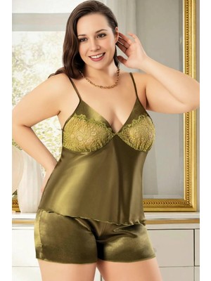 Homay 2'li Büyük Beden Dantelli Göğüs Detaylı Şortlu Pijama Takımı