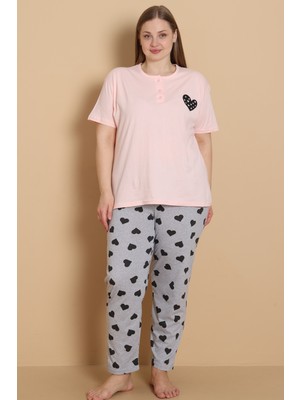 Wordex Mrn 4515 Kalpli Kısa Kollu Pamuklu Penye Büyük Beden Kadın Pijama Takımı