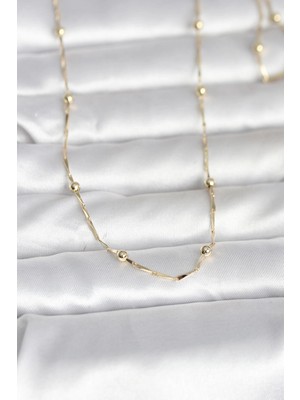 Zayka Mey Ithalat® cm 14K Gold Renk Kesme Çubuk Zincir Topçuklu Model 60 cm Kadın Kolye