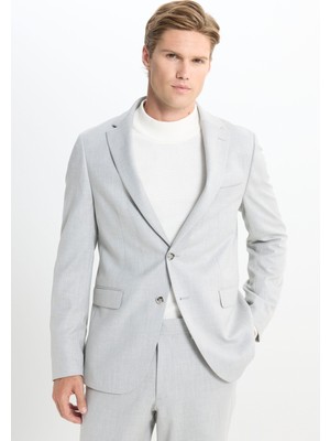 Altınyıldız Classics Erkek Açık Gri Slim Fit Mono Yaka Çizgili Kapak Cepli Takım Elbise