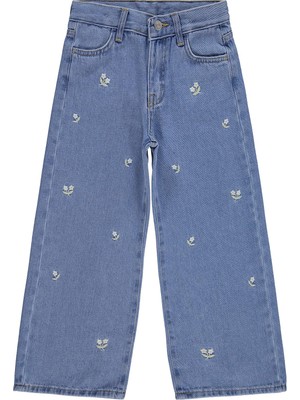 Civil Girls Çiçek Nakışlı 6-9 Yaş Pantolon Kot - Mavi