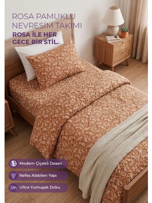 Days In Colours Desenli Pamuklu Nevresim Takımı - Tek Kişilik - Rosa Serisi