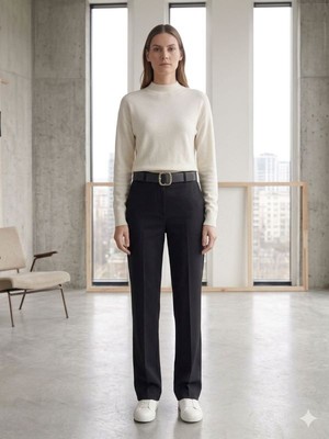 Juila Esnek Kumaş Günlük Giyim Düz Paça Siyah Kadın Pantolon