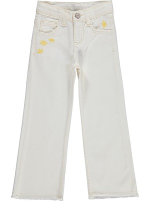 Civil Girls Çiçek Nakışlı 6-9 Yaş Pantolon - Kırık Beyaz