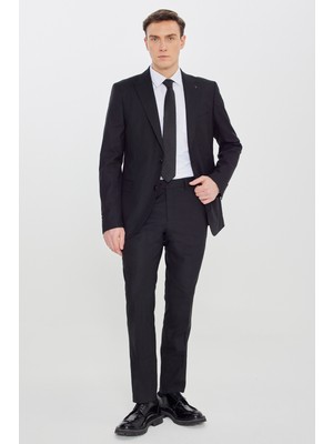 Altınyıldız Classics Erkek Siyah Slim Fit Kırlangıç Yaka Çizgili Esnek Takım Elbise