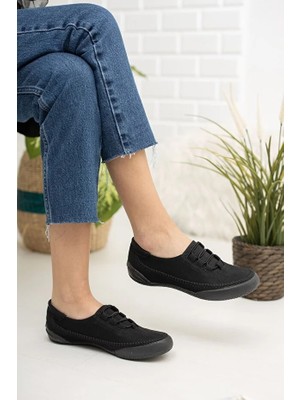 Konfores 2244 Anatomik Tabanlı Kadın Günlük Spor Babet Ayakkabı - NKT02244-SIYAH-37