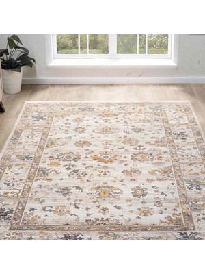 Pera Halı Bej Kahve Soyut Eskitme Desenli Uşak Halı - NS0253KA