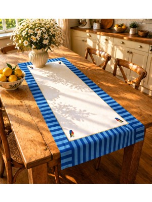 Karam Home 40X140 cm Dokuma Kumaş Mavi Pip Love Baskılı Runner