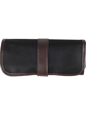 İlanib Ticaret Rulo Kalem Çantası, 36 Bölmeli, Siyah Kumaş ve Kahverengi Deri, Cırt Cırtlı