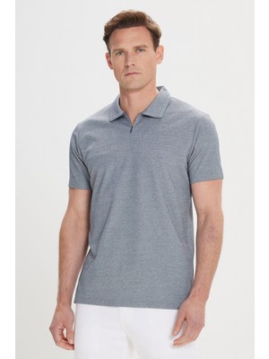 Altınyıldız Classics Erkek Lacivert Slim Fit Dar Kesim Pamuklu Polo Yaka Tişört