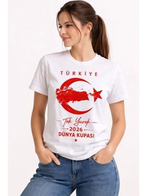 Tarz Yeri Kadın Türkiye Ay Yıldız 2026 Dünya Kupasi Taraftar Forma T-Shirt - Beyaz