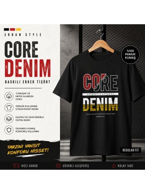 Tişört Kodu Core Denim Baskılı Regular Fit Erkek Tişört – Modern Streetwear Tasarım
