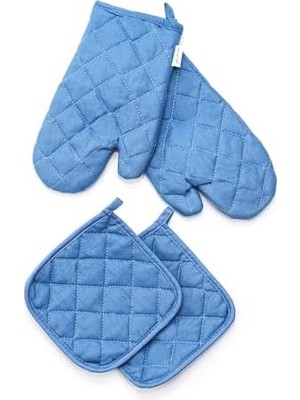 İlanib Ticaret Mavi Kapitone Fırın Eldiveni ve Tutacak Seti