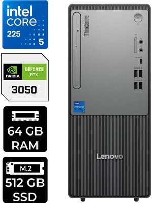 Lenovo Thinkcentre Neo 50T Gen 6 Intel Core Ultra 5 225 64GB 512GB SSD RTX3050/6GB W11P Masaüstü Bilgisayar & Per4 USB Bellek 13BD007UTRP533