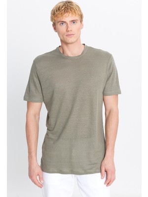Altınyıldız Classics %100 Keten Slim Fit Dar Kesim Bisiklet Yaka Tişört