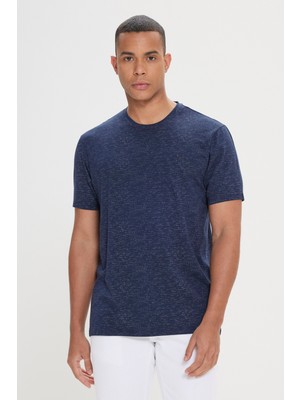 Altınyıldız Classics Erkek Lacivert Slim Fit Dar Kesim Bisiklet Yaka Pamuklu Kısa Kollu Tişört