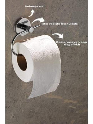 İlanib Ticaret Yapışkanlı Tuvalet Kağıtlığı Wc Kağıtlık Tuvalet Kağıdı Askısı Krom S-107 Kasa - 15 Krom