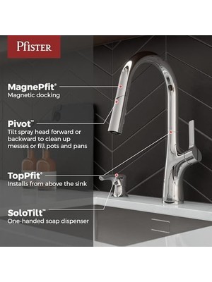 İlanib Ticaret Seylan Mutfak Bataryası Aşağı Çekmeli Püskürtücü ve Sabunluk, Tek Saplı, Parlak Krom Kaplama, F5297CLOC