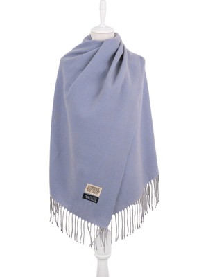 Bursa İpek Buz Mavi Sarı Çift Taraflı Kışlık Şal