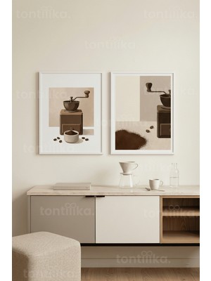 Tontilika Minimalist Kahve Ritüelleri 2’li Ahşap Çerçeveli Tablo Seti