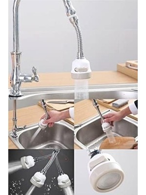 İlanib Ticaret Plastik 3 Fonksiyonlu Mutfak Lavabo Başlığı 360 Derece Dönen Tasarruflu Musluk Başlığı 1410