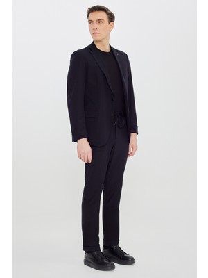Altınyıldız Classics Erkek Siyah 360 Her Yöne Esneyen Slim Fit Mono Yaka Beli Bağlamalı Takım Elbise