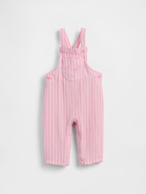 Gap Bebek Pembe Denim Baby Cotton-Gauze Tulumları Kolsuz Regular Kalıp Çizgili