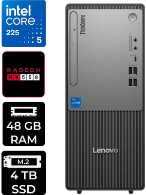 Lenovo Thinkcentre Neo 50T Gen 6 Intel Core Ultra 5 225 48GB 4tb SSD RX550/4GB Fdos Masaüstü Bilgisayar & Per4 USB Bellek 13BD007UTRP372