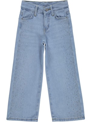 Civil Girls Taşlı Bol Paça 6-9 Yaş Pantolon Kot - Mavi