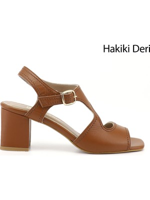 Gönderi(r) Kadın Taba  Kalın Topuklu Arkası Açık Hakiki Deri Sandalet