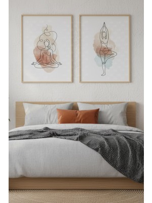 Tontilika Yoga Duruşları 2’li Ahşap Çerçeveli Tablo Seti - Minimalist Manevi Duvar Dekoru