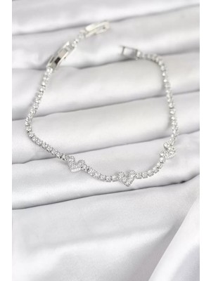 Uravas Store Pirinç Gümüş Renk Model Zirkon Taşlı Su Yolu Kadın Bileklik - TJ-BB8374
