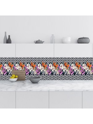İlanib Ticaret Mutfak Tezgah Arası Folyo Kaplama Folyosu Çizim Çiçekler 60X200 cm
