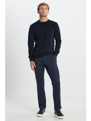 Altınyıldız Classics Erkek Lacivert Yünlü Slim Fit Dar Kesim Desenli Yan Cep Pantolon