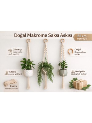 TAHAHAMAK Doğal Makrome Saksı Askı Seti (3’lü Set)