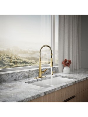 İlanib Ticaret REC22745-SD-2MB Sabunluklu Yarı Profesyonel Mutfak Bataryası, Canlı Fırçalanmış Modern Pirinç