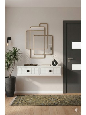 Feyza Design Modern Beyaz Tv Sehpası, Antre ve Hol Rafi, Duvara Monte, 120 cm