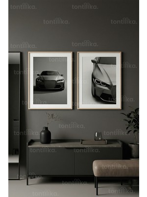 Tontilika Modern Otomobil Temalı 2’li Ahşap Çerçeveli Tablo Seti