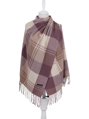 Bursa İpek Mor Sütlü Kahve Desenli Kışlık Şal