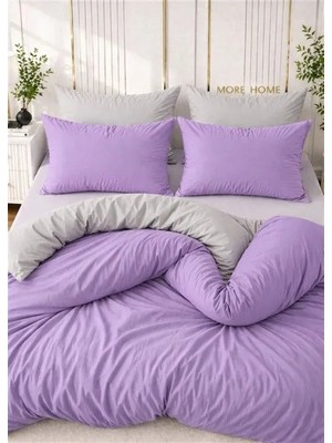 More Home Çift Kişilik Nevresim Takımı Lastikli Çarşaflı  Lila  Gri