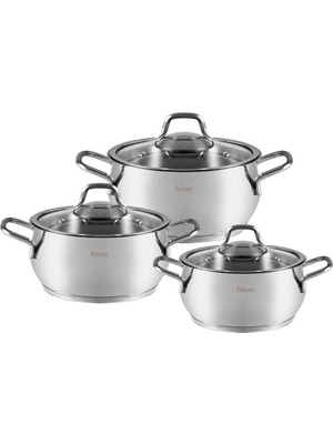 Hsr- Hisar Perge Çelik Mini Tencere Set 6 Parça Gri 14x16x18 cm Paslanmaz Çelik Kaplama