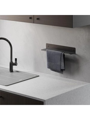Plasfire Modern Metal Mutfak Havlu Askısı – 20 cm Siyah Havluluk ve Mutfak Düzenleyici Raf