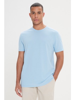 Altınyıldız Classics Erkek Açık Mavi Slim Fit Dar Kesim Bisiklet Yaka Pamuklu Tişört