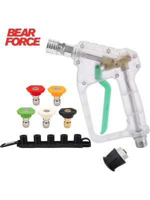 Robeve Bear Force Şeffaf Basınçlı Yıkama Tabancası 5'li Nozzle Set ve Kemer Klipsi Ile Birlikte Araç Yıkama Tabancası Profesyonel Şeffaf Tasarım Oto Yıkama Tabancası