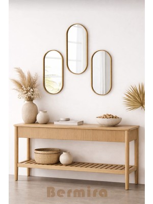 Feyza Design Şık Oval Aynalı Duvar Aksesuarı, Gold Sunumluk 12X30 cm