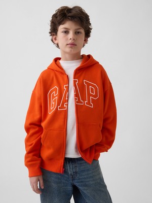 Gap Erkek Çocuk Turuncu Gap Logo Fransız Havlu Kumaş Fermuarlı Sweatshirt