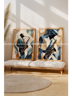 Tontilika Saksafon Temalı Ahşap Çerçeveli 2'li Tablo SETI-21X30