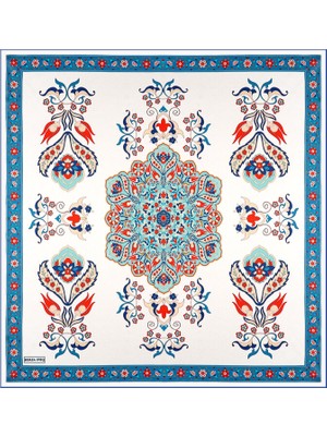 Bursa İpek Petrol Mavi Nazende Desen Ipek Mendil